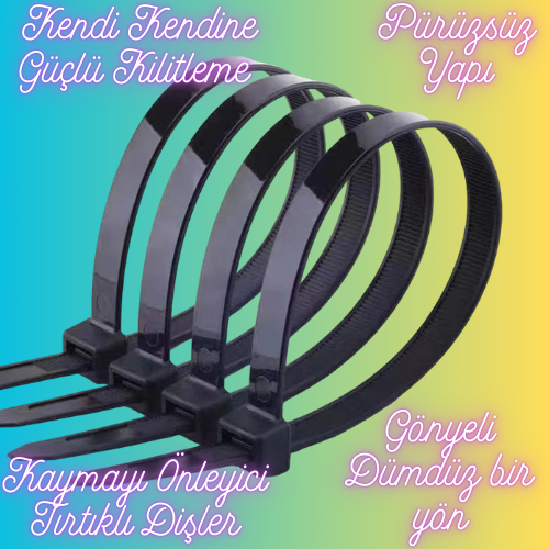 3.6x370%20mm%20Siyah%20Plastik%20Kablo%20Bağı%20Klipsi%20Cırt%20Kelepçe%20100%20Adet